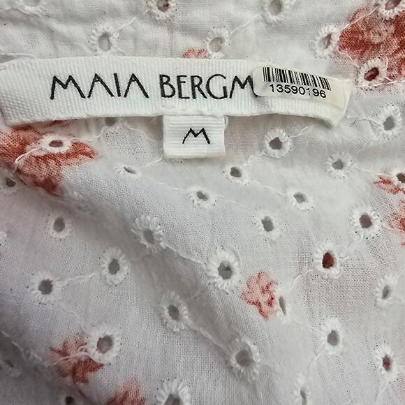 Maia Bergman Womans size M Ines Floral Eyelet Tiered True Wrap Mini Dress Ivory - Picture 6 of 8